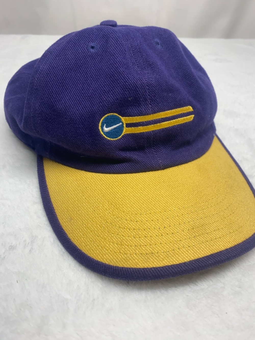 VTG Nike Embroidered Swoosh Snapback Hat Adult OS Purple Yellow 90s White Tag